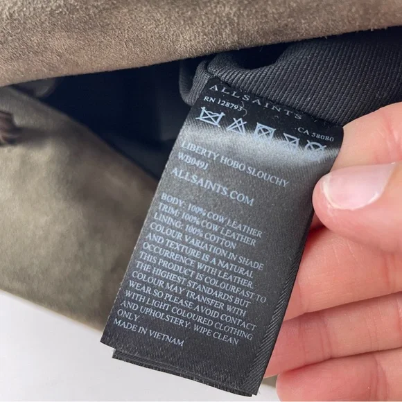 All Saints Cow Leather Gray Black Tassel Purse Bag Liberty Hobo Slouchy - Picture 12 of 12